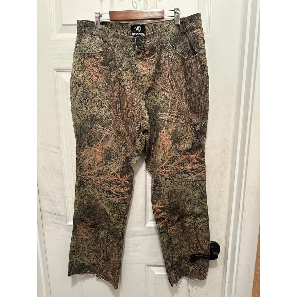 Mossy Oak Camo Pants Womens 14 Green Brown Camouflage Raw Hem Straight Leg